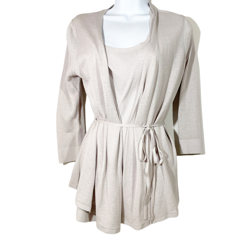 Anagram 2 Piece Belted Cardigan Sweater & Tank Beige Tan Women's Size XS